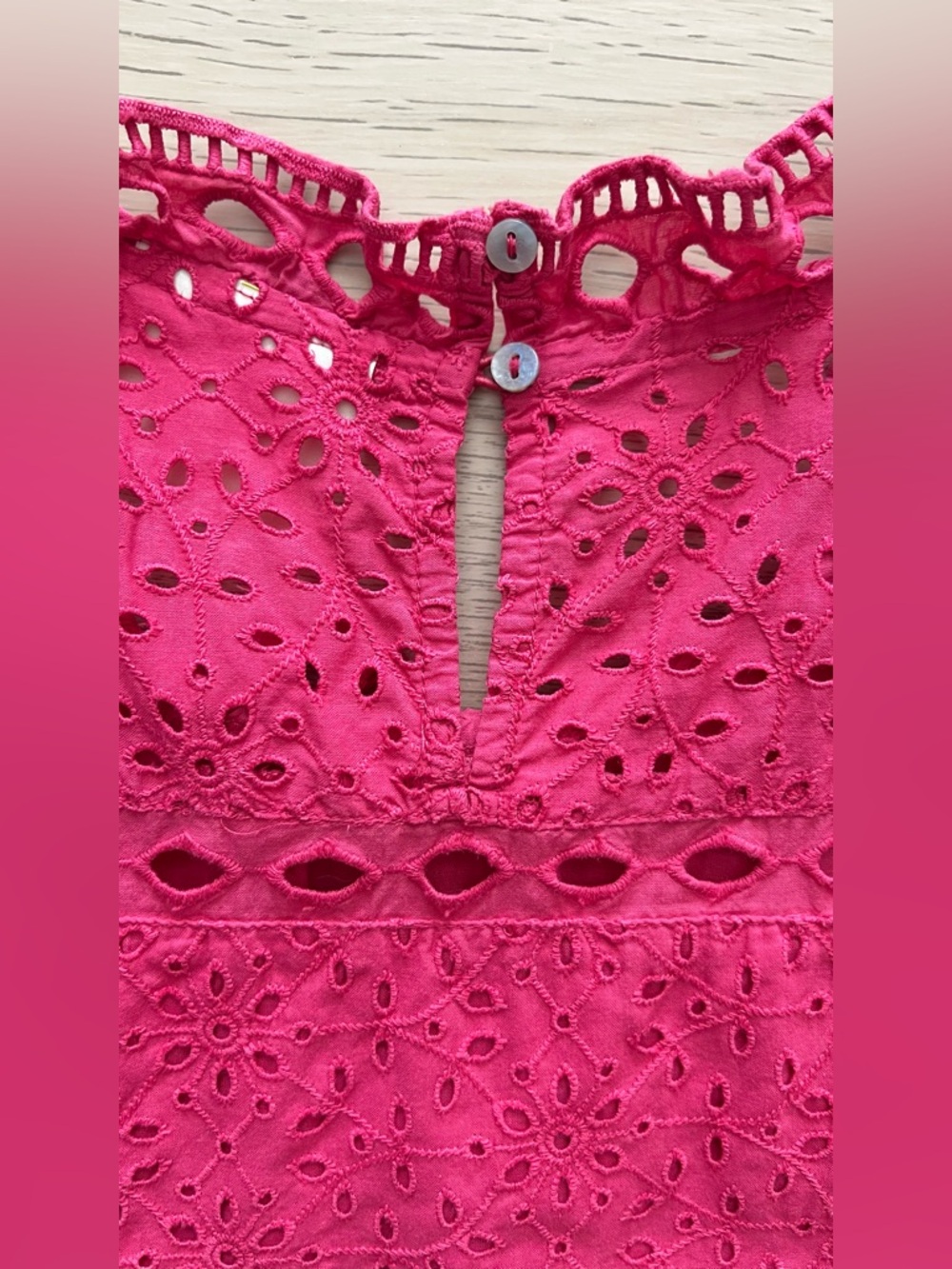 Maeve Eyelet Ruffle Blouse Pink Boho Cottagecore Size 10 Anthropologie - Picture 8 of 12
